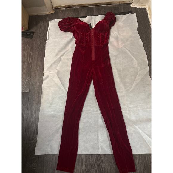 Fashion Nova Vivian Velvet Corset Jumpsuit  M NEW Renaissance Cosplay Goth Punk - Picture 5 of 12